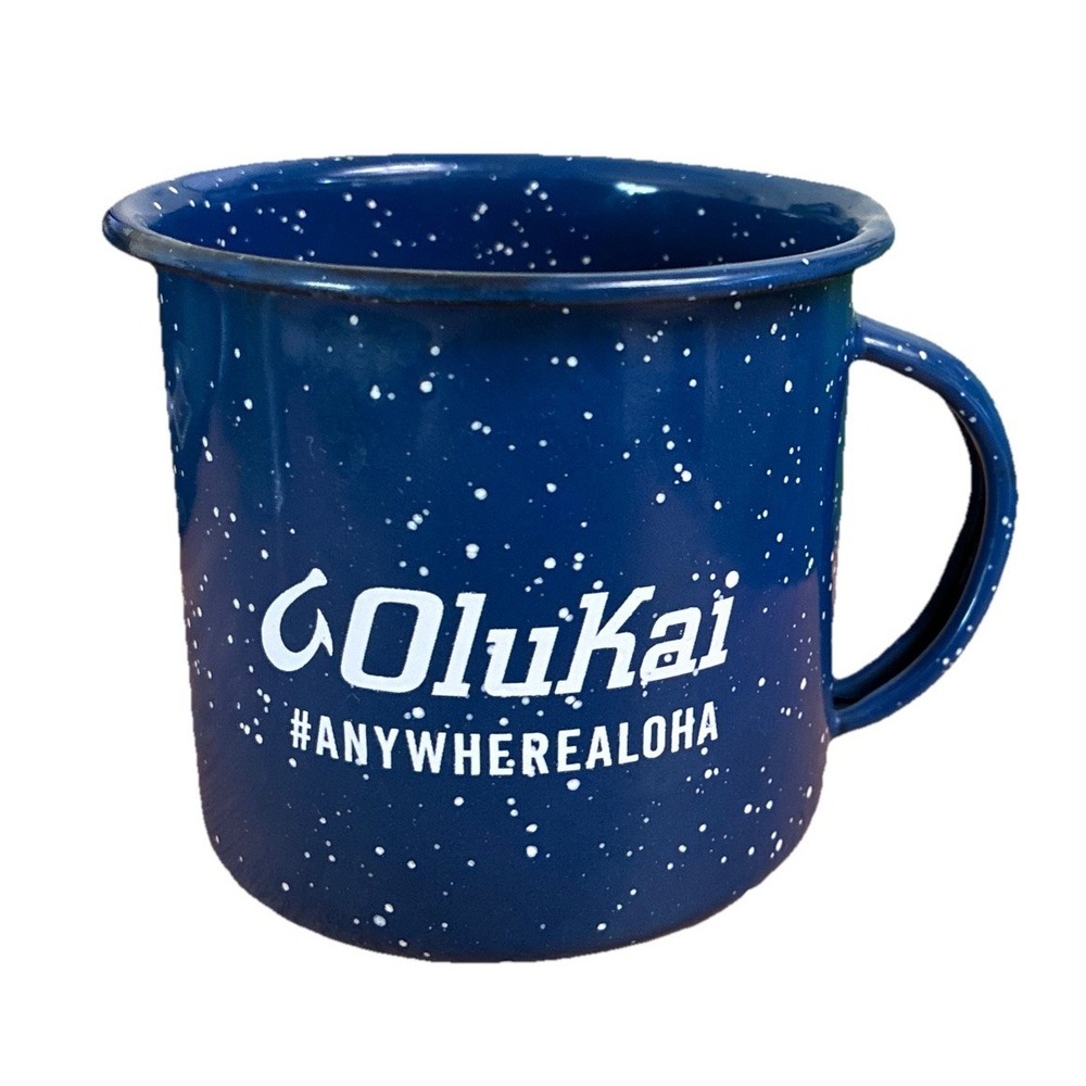 Olukai Tin Cup Coffee Mug Blue Speckled Enamelware Anywhere‎ Aloha Camping